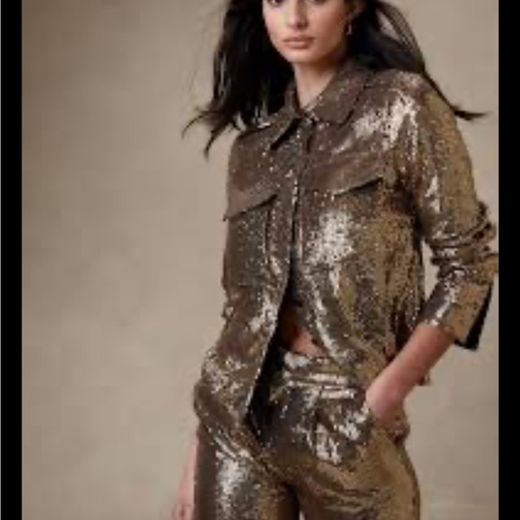 Banana Republic ulla sequin top gold S disco western lux - Picture 3 of 4